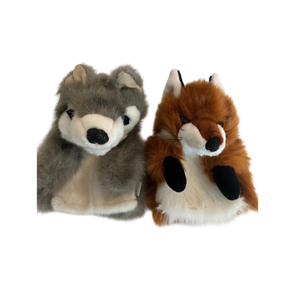 Folkmanis Hand Puppet X2 Realistic Grey‎ Wolf & Red Fox Plush Animal Puppets